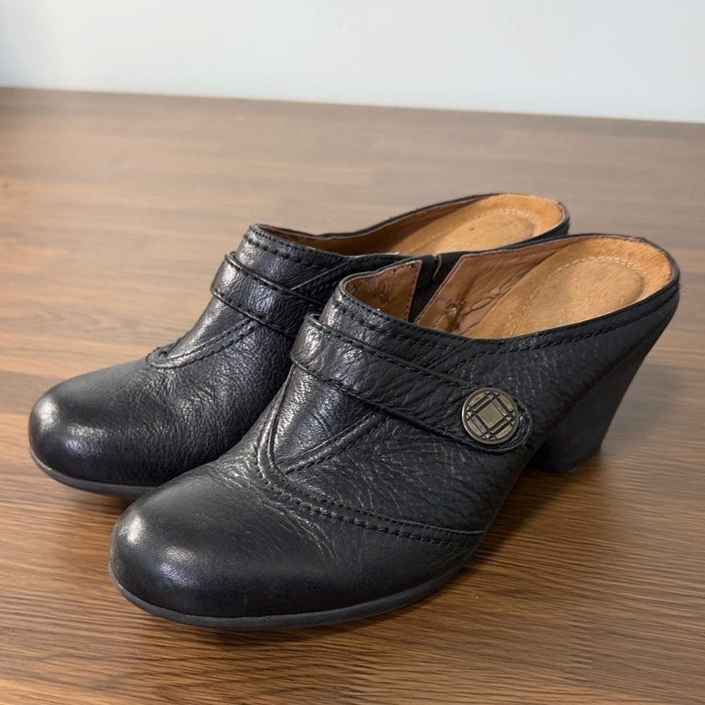 Naturalizer Jazz Black Leather Heeled Mules Clogs 8.5M A3484L2001